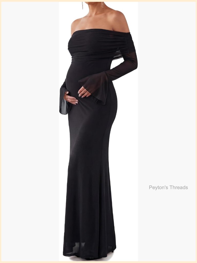 Off Shoulder Maternity Formal Maxi Dress Bodycon Long Sleeve Baby Shower